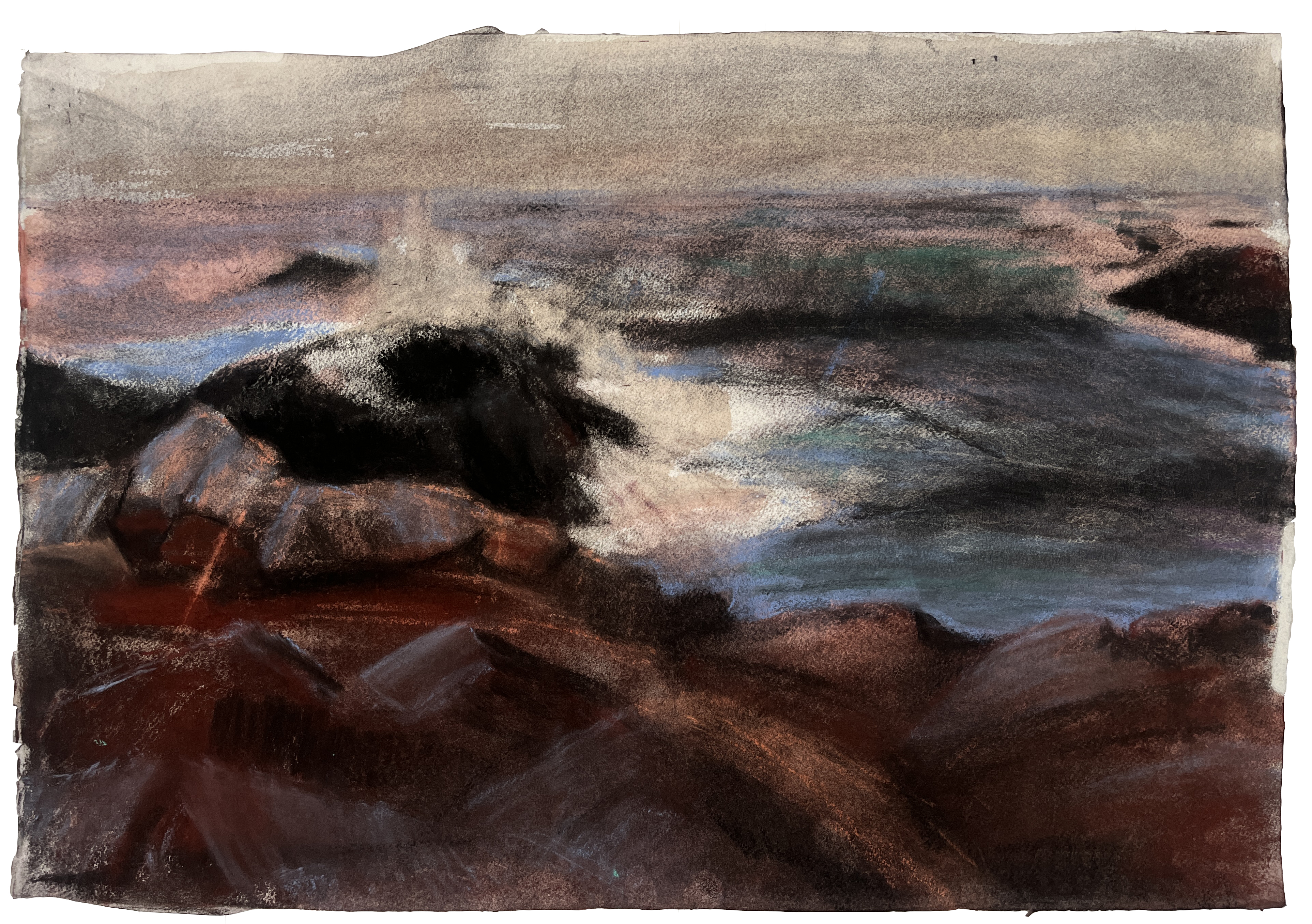 Mendocino Sea Cliff, 15x22_, charcoal and soft pastel on watercolor paper, 2025, AVAILABLE